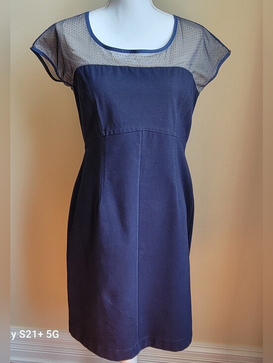 Sportmax Dresses & Skirts - Sportmax Navy Mini Dress with Sheer Dotted Yoke